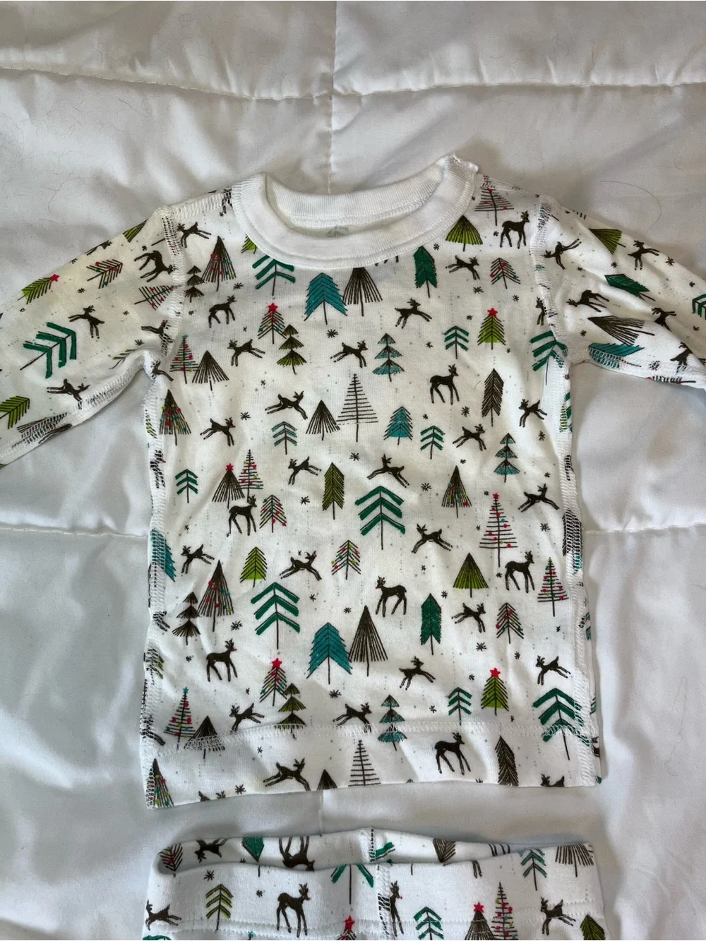 Kids White Woodland Moose & Tree Pajama Set - Cozy Sleepwear